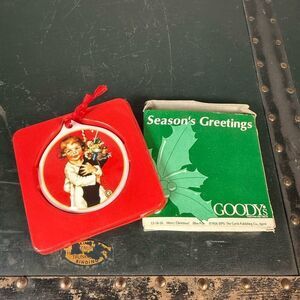 VTG 01 Seasons Greetings 4" Girl With Stocking Christmas Ellen Pyle Ornament